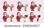 Cartoon set, Santa Giving a Gift to the kids