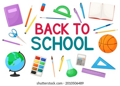 Cartoon Set School Items Back School Stock Vector (Royalty Free ...