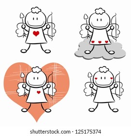 Cartoon set of simple funny cupid (vector)