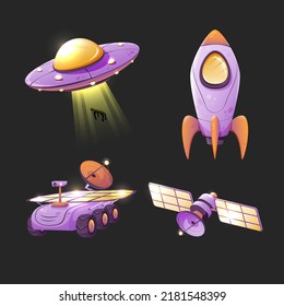 Cartoon set of space technology. Vector illustration.