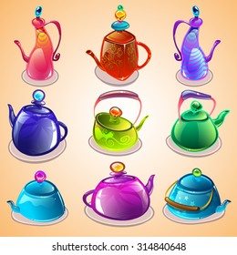 Cartoon set of tea kettles