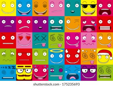 Cartoon Set Of Thirty-five Different Faces