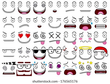 Cartoon Set Of Thirty-five Different Faces