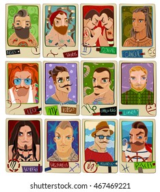 Cartoon set of the twelve signs of the zodiac. Zodiac men. Vector illustration