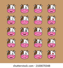cartoon set a variety of cute cow cartoon expressions