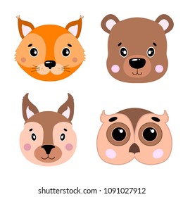 Cartoon set Vector Animals face,four objects. Illustration