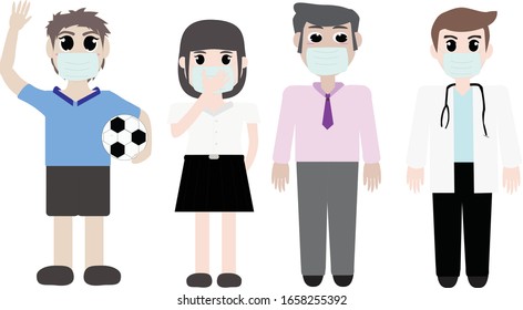 Cartoon set vector hygienic mask.covid 19 risk.