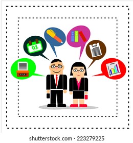 Cartoon Set Vector Office With Complete Icons