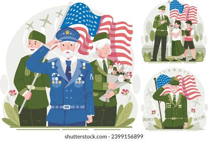 Cartoon set of Veteran Day icons Graphics