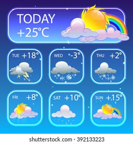 Cartoon set of weather icons. Vector illustration of weather conditions.