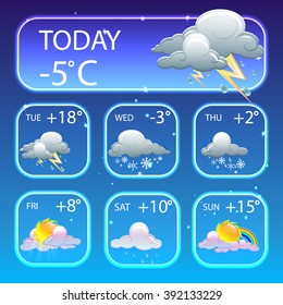 Cartoon set of weather icons. Vector illustration of weather conditions.