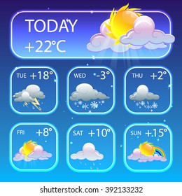 Cartoon set of weather icons. Vector illustration of weather conditions.