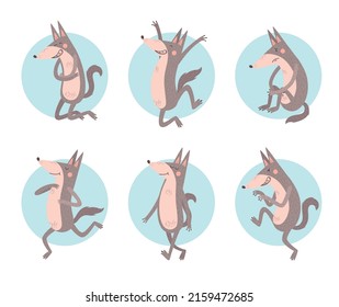 Cartoon Set Of Wolf Character In Different Poses Isolated Vector Illustration