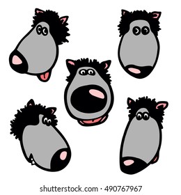 Cartoon set wolf comics. Vector illustration EPS10. Different emotions on face of wolf.