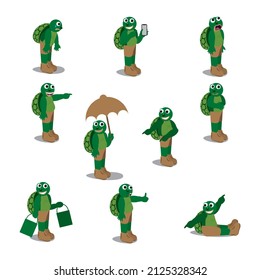 cartoon sets. cute turtle character.