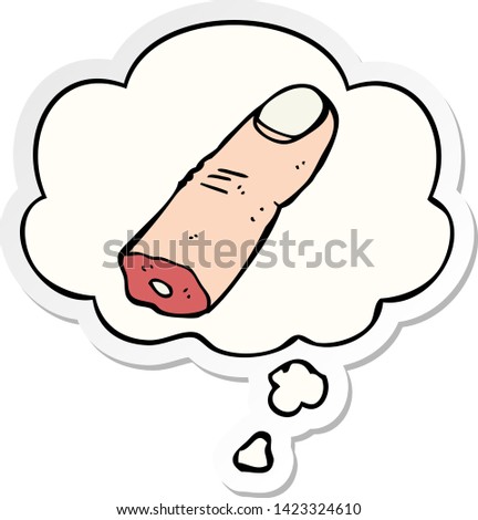 cartoon severed finger with thought bubble as a printed sticker