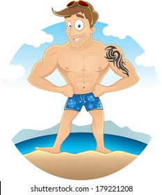 Cartoon Sexy Beach Guy