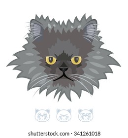 Cartoon shaggy cat portrait. Vector Illustration.