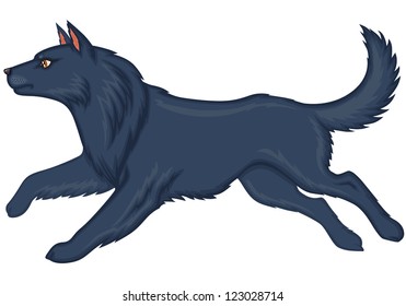Cartoon shaggy gray dog runs