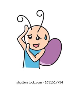 Cartoon Shame Butterfly Emoticon Sticker Vector