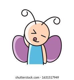 Cartoon Shame Butterfly Emoticon Sticker Vector
