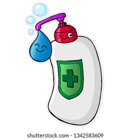Cartoon Shampoo, Hand drawn. Sticker-Vector art