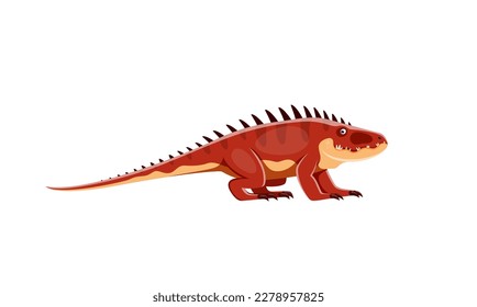 Cartoon Shansisuchus dinosaur character. Triassic era animal or lizard, paleontology monster or reptile isolates vector comical personage. Triassic period extinct predator creature with spine spikes