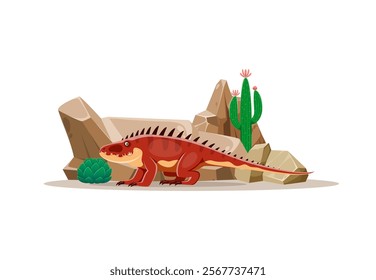 Cartoon Shansisuchus dinosaur funny character. Paleontology lizard cheerful vector personage, prehistoric animal or Jurassic era dinosaur funny character. Extinct Shansisuchus reptile in desert