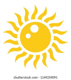 
A cartoon shape of bright yellow sun with fire like rays, fire sun 
