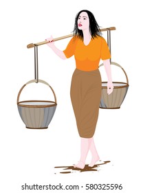 cartoon shape carry on one's shoulder basket vector design