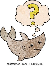 cartoon shark asking question with thought bubble in grunge texture style