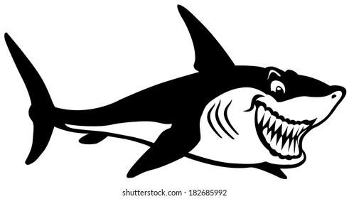 cartoon shark black and white image