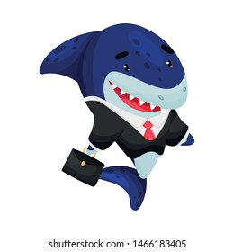 Cartoon shark boss. Vector illustration on white background.