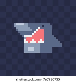 cartoon shark character. Pixel art flat style. Game assets. 8-bit. Isolated abstract vector illustration.