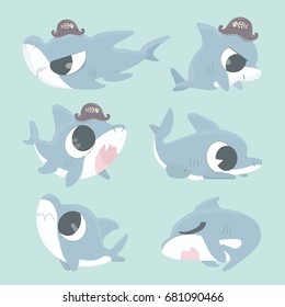 Cartoon shark collection set.