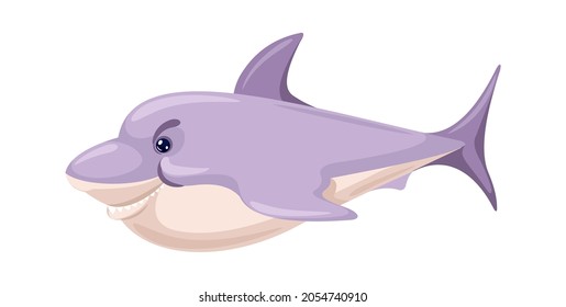Cartoon shark, danger fish predator in sea and ocean. Vector ocean predator, fish character in water, animal mascot illustration