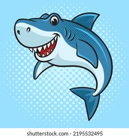 Cartoon shark fish pop art retro vector illustration. Comic book style imitation.