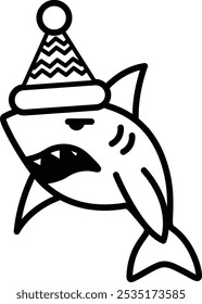 A cartoon shark with a hat on his head