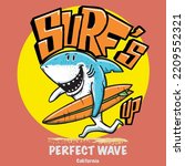 cartoon shark illustration surfing for children's T-shirts