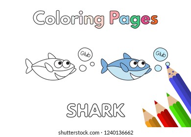 Cartoon shark illustration. Vector coloring book pages for children
