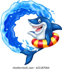 Cartoon shark with inflatable ring