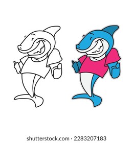 Cartoon Shark logo and mascot isolated on white background - Vector doodle