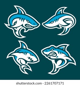 Cartoon shark logo set. Shark mascot illustration collection