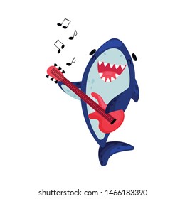 Cartoon shark musician. Vector illustration on white background.