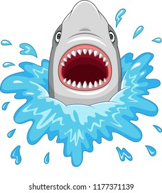 Cartoon shark with open jaws isolated on a white background