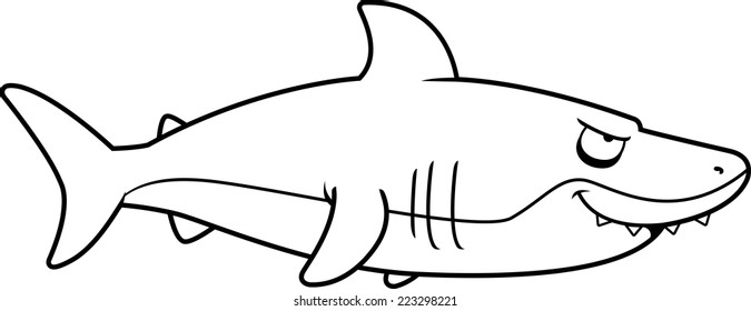 A cartoon shark from the profile view smiling.