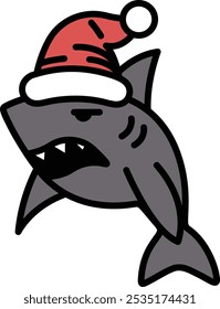 A cartoon shark with a red hat on his head. The shark is angry and has a menacing look on his face