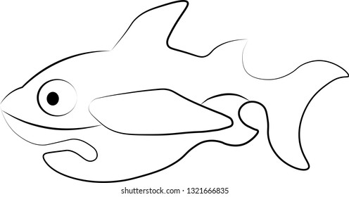 
Cartoon shark. Scared Fish. Isolated black and white vector illustration.