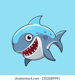 Cartoon Shark as Sea Animal Floating Underwater with water fountain blow vector illustration in flat style Graphic for Valentine`s Day cards, baby shower design and education kids’