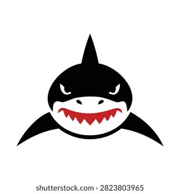 Cartoon shark with sharp teeth and fierce expression isolated image